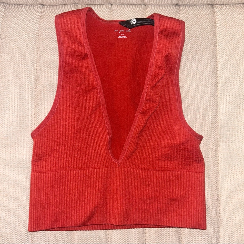 Urban Outfitters Red Ribbed Crop Tank Top